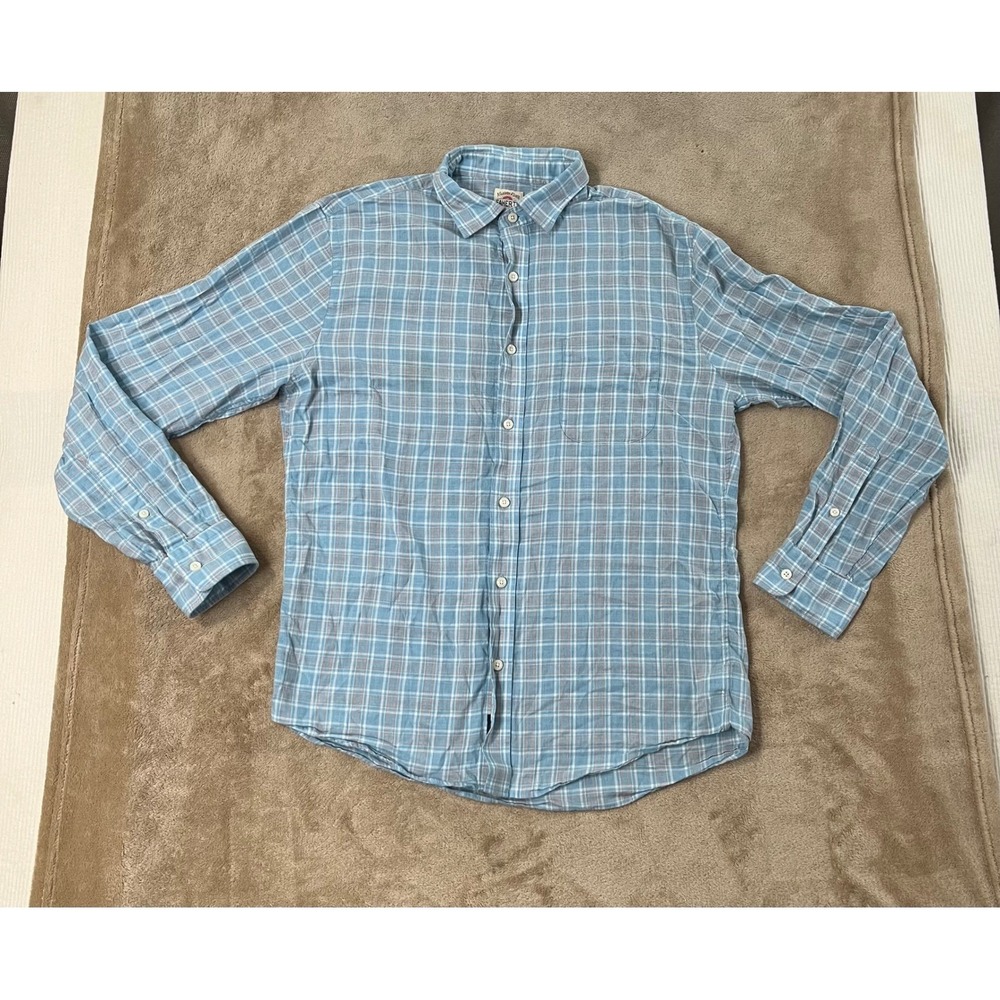 Faherty Brand Mens Medium Blue White Plaid Button Up Shirt MWS1946LBC